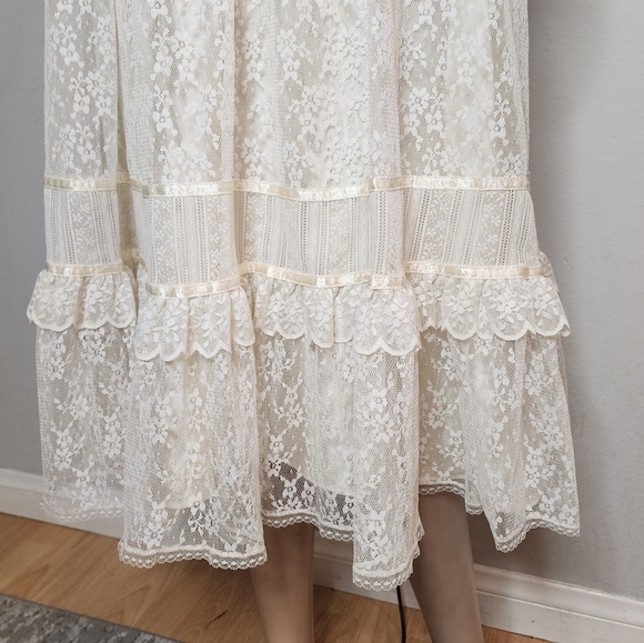 Gunne Sax Vintage Ivory Lace Midi Dress Victorian Edwardian 70s 80s XS - Picture 16 of 16